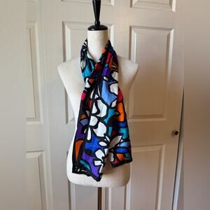 Adrienne Landau Silk Scarf Floral Design Dopamine Dressing Wearable Art